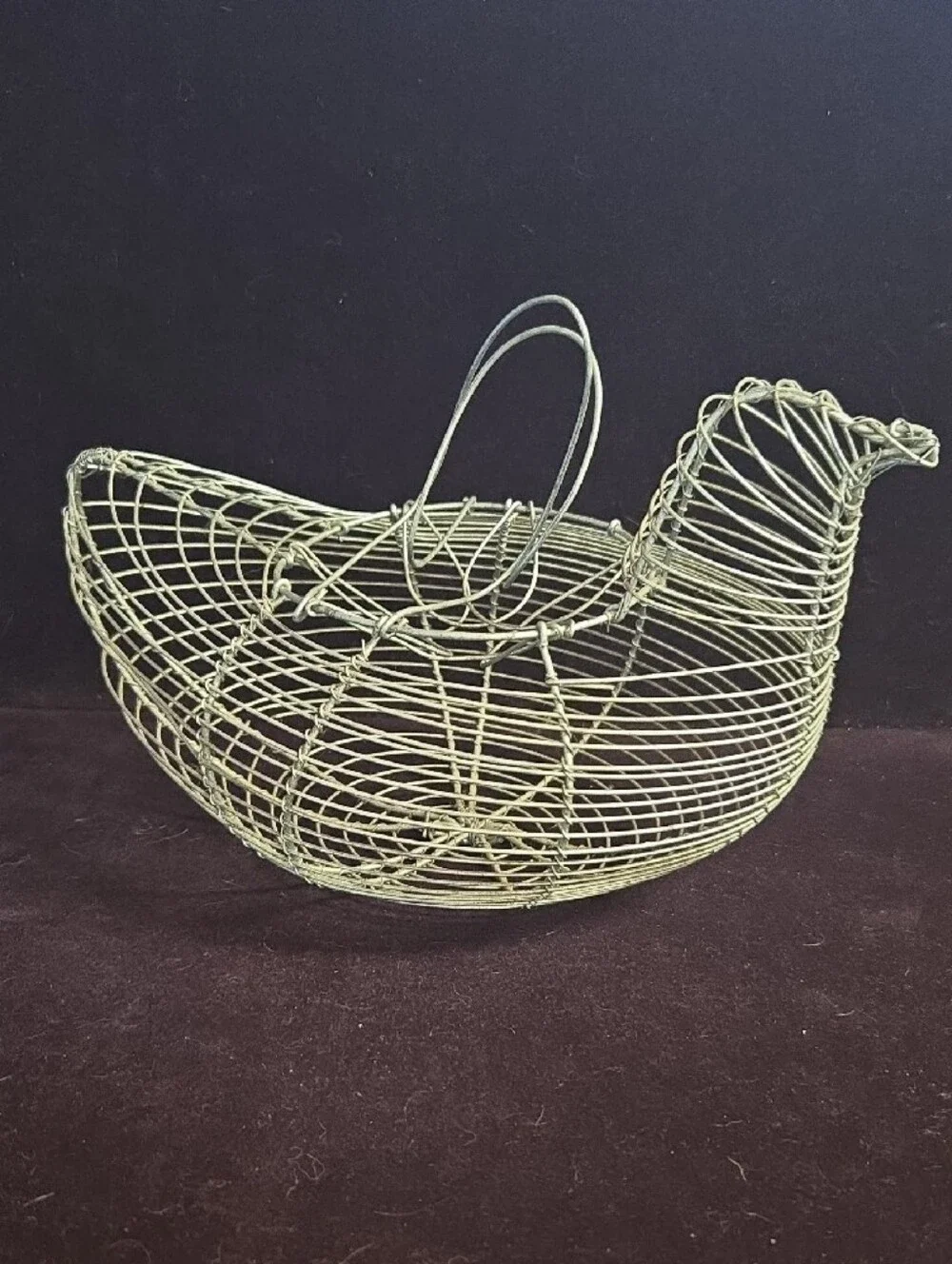 VTG Metal Wire Hen Chicken Shaped Egg Gathering Basket